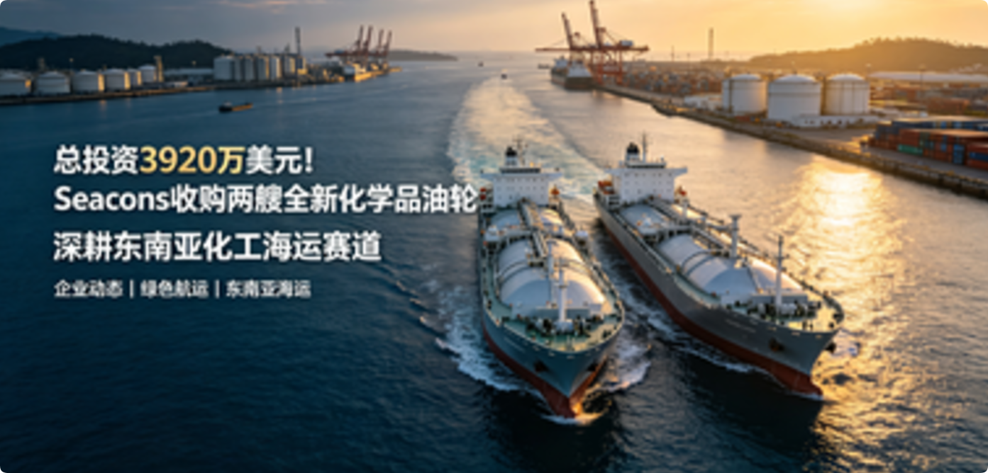 Seacons 斥资 3920 万美元收购两艘 4981DWT 化学品油轮 加码东南亚液态化工品远洋运输市场