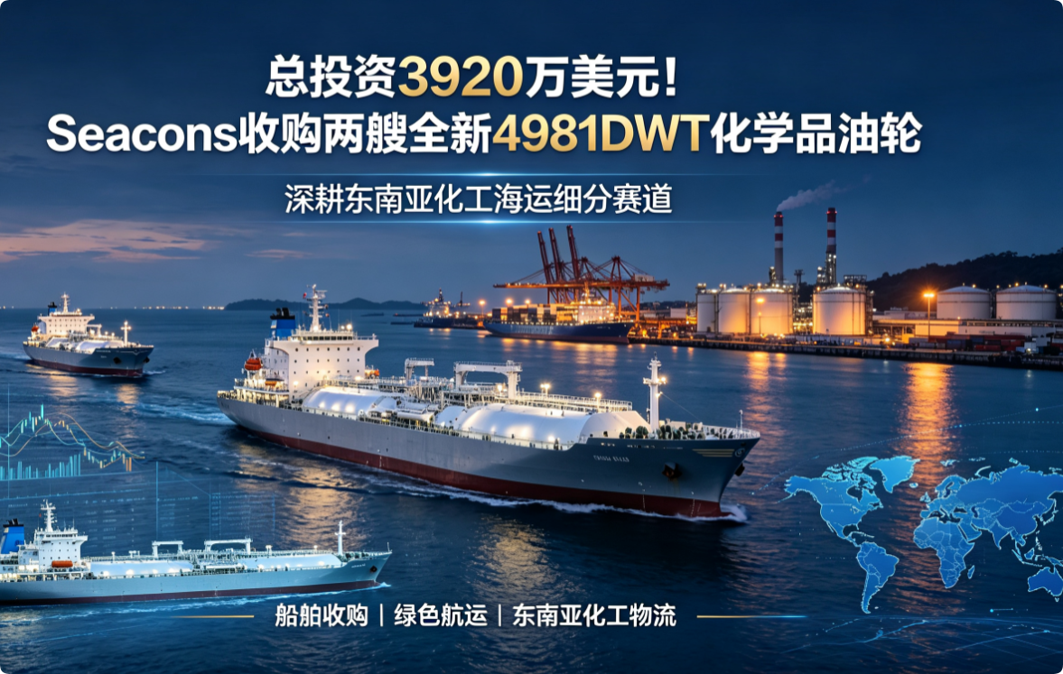 Seacons 3920 万美元收购两艘 IMO Tier III 化学品油轮 完善东南亚中东化工海运布局